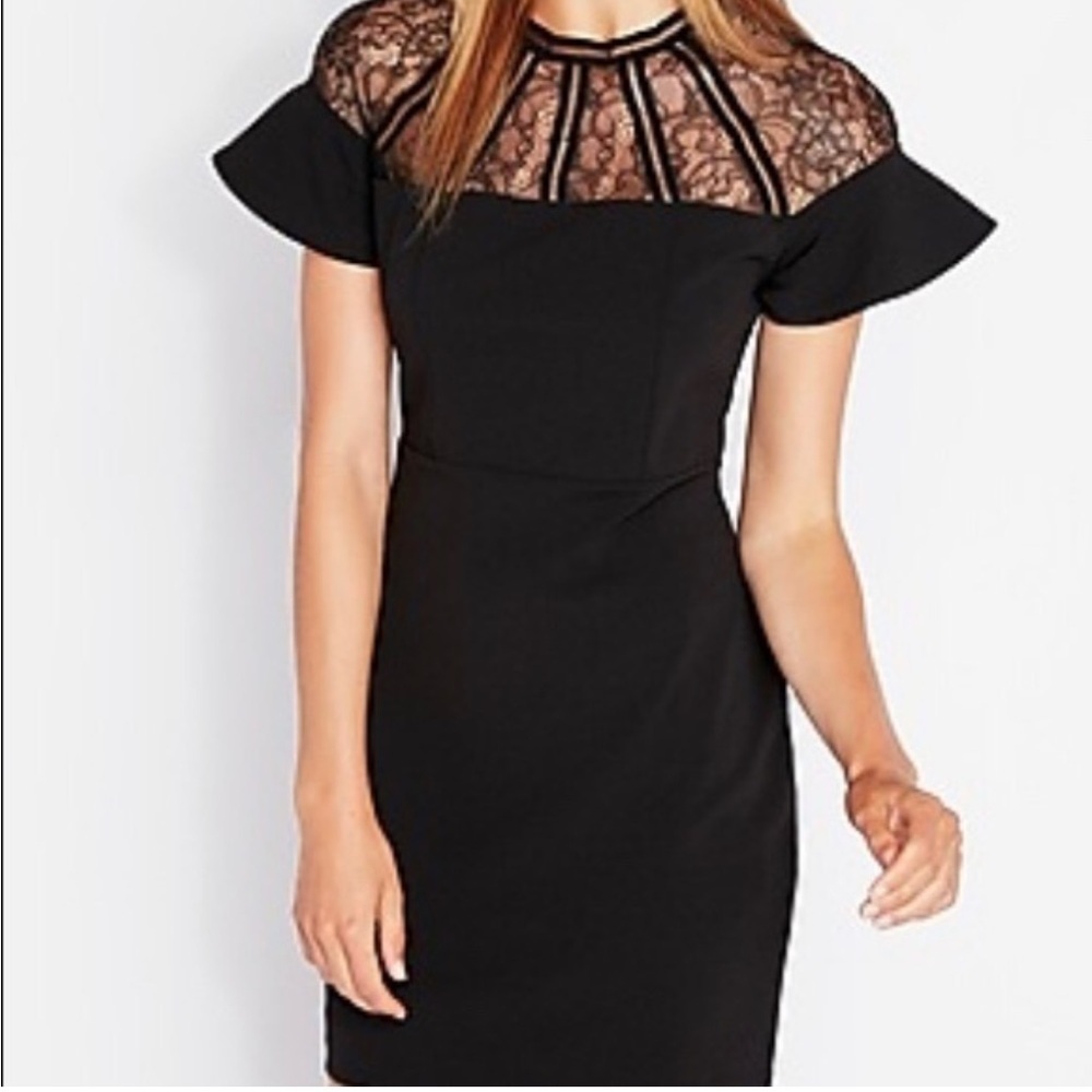 Express Black lace flutter sleeve mini dress whimsigoth dark